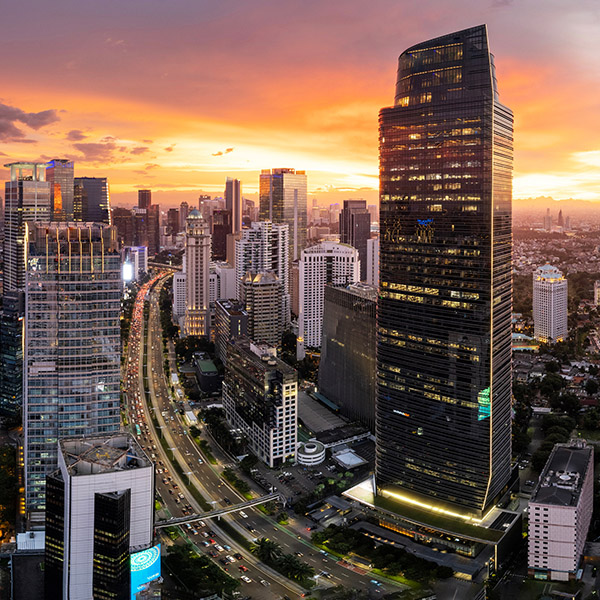 Jakarta Panoramic from Sudirman street view during the golden hour. Jakarta is capital city of indonesia before it be moved to Kalimantan. 