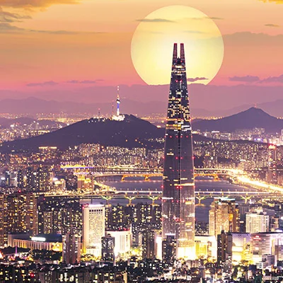 Sunset of Seoul City and Seoul Tower South Korea