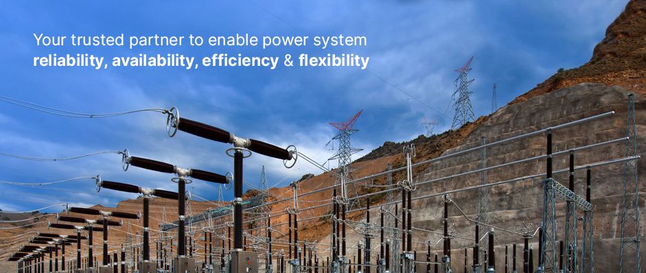 GE Grid Solutions banner promoting power system reliability, availability, efficiency, and flexibility