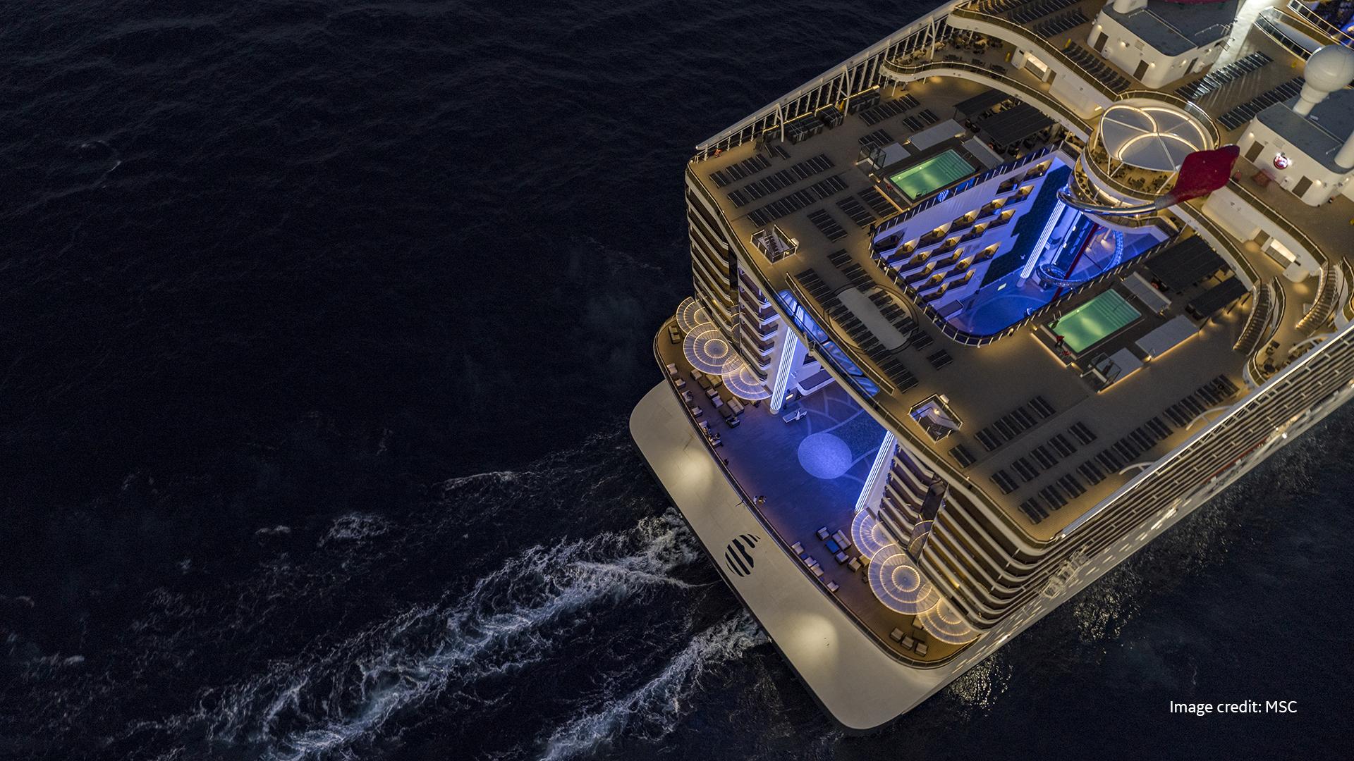 MSC’s largest cruise ship, World Europa (World Class Series), is equipped with GE Electrification’s in-board propulsion system