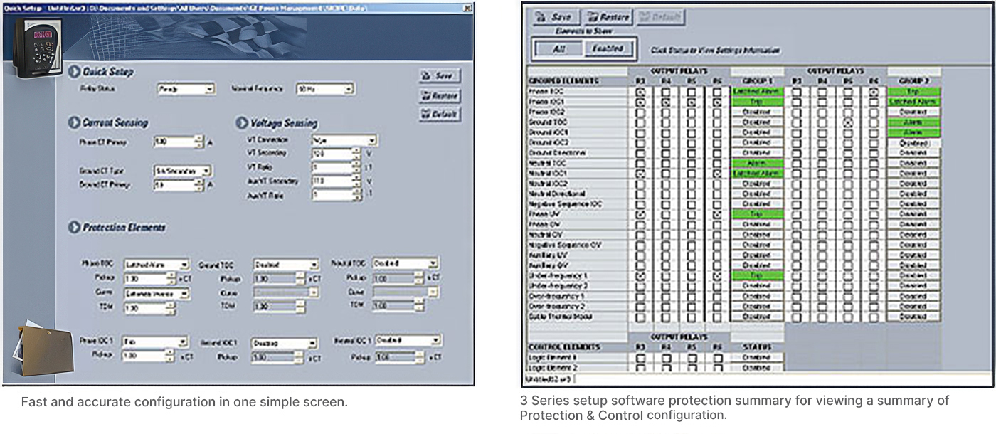 3 Series setup software protection summary for viewing a summary of Protection & Control configuration