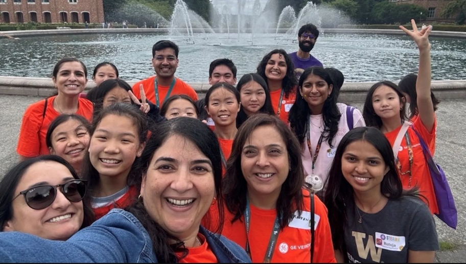 Yogini Parkhi with a group of STEAM Girls at the University of Washington, in Seattle. Images: GE Vernova
