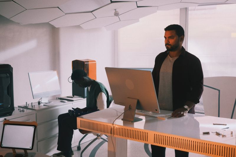 Man at a standing desk