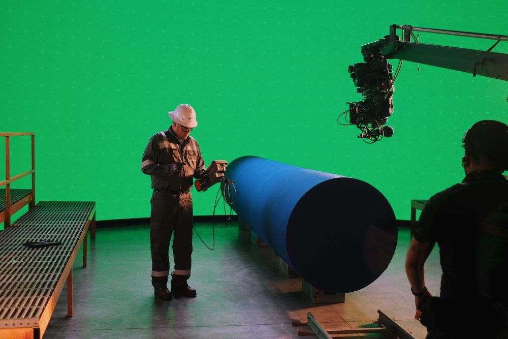 Man standing in front of a green screen