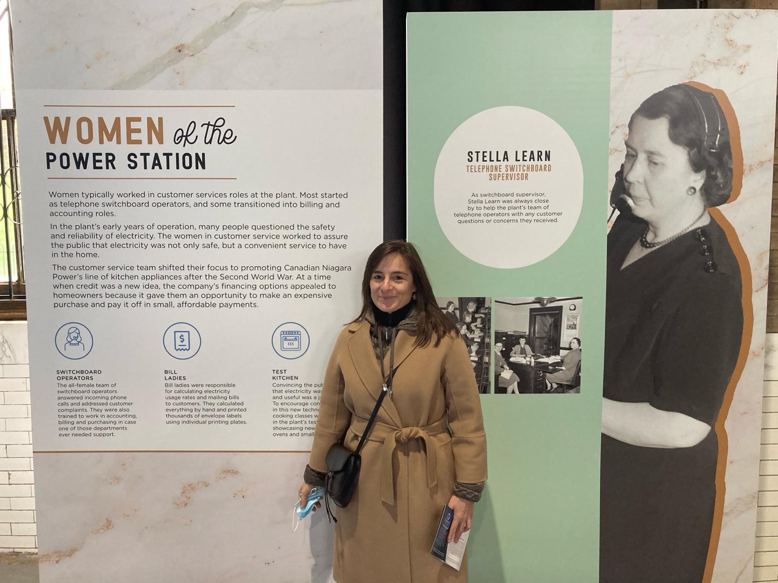 Silva with the women's history display at the Niagara hydro plant