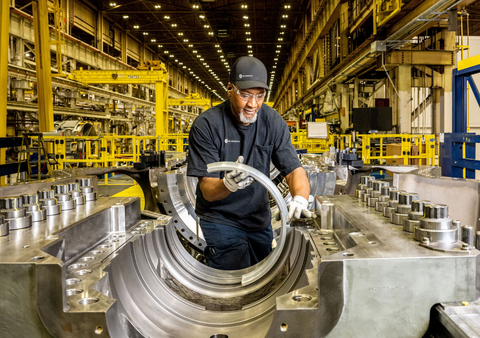 GE Vernova Workers Assebeling Turbine Parts