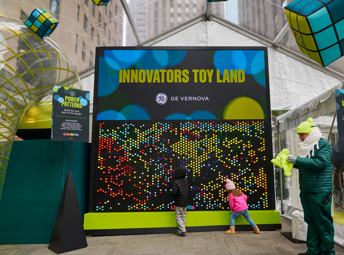 Kids created large-scale Lite-Brite® illuminated designs