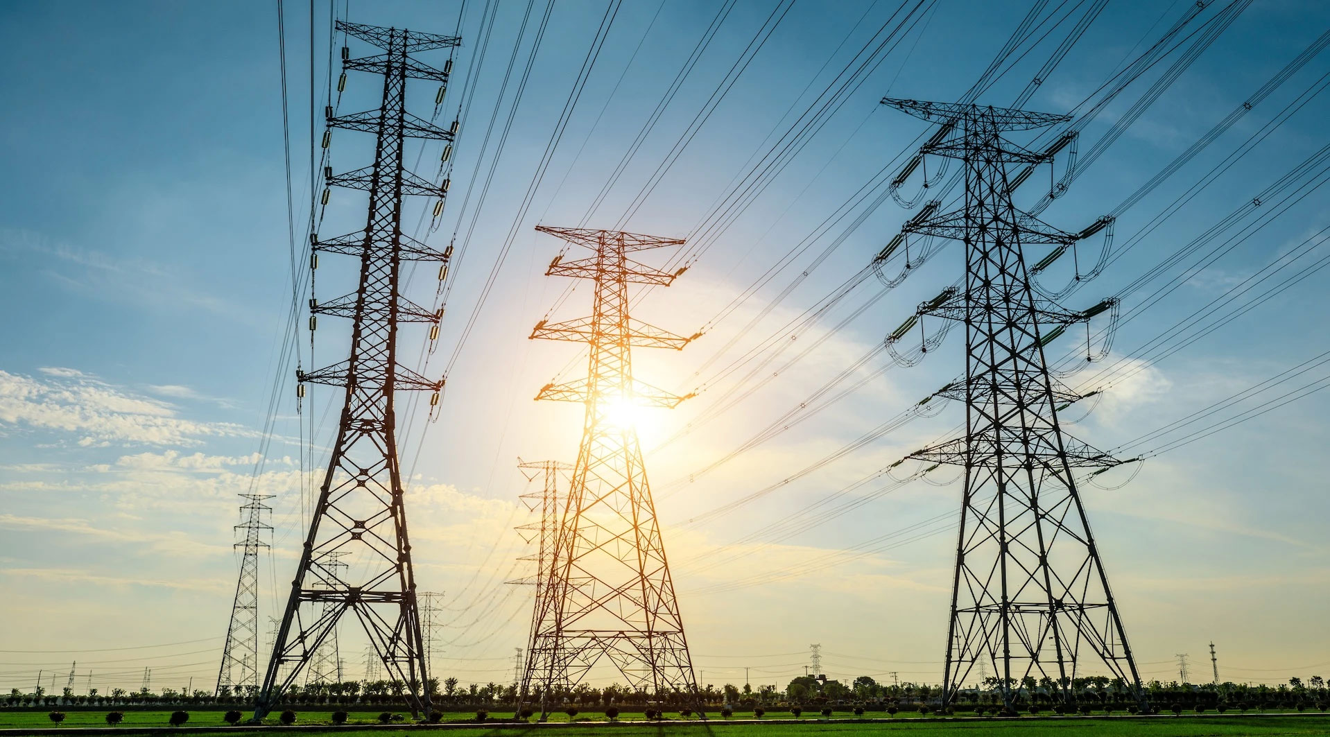 Powerlines with a Sunset in the background