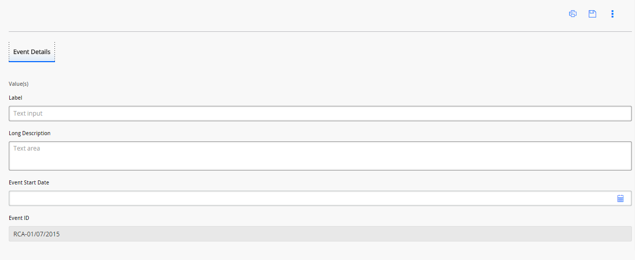 The blank datasheet of an Event Diagram