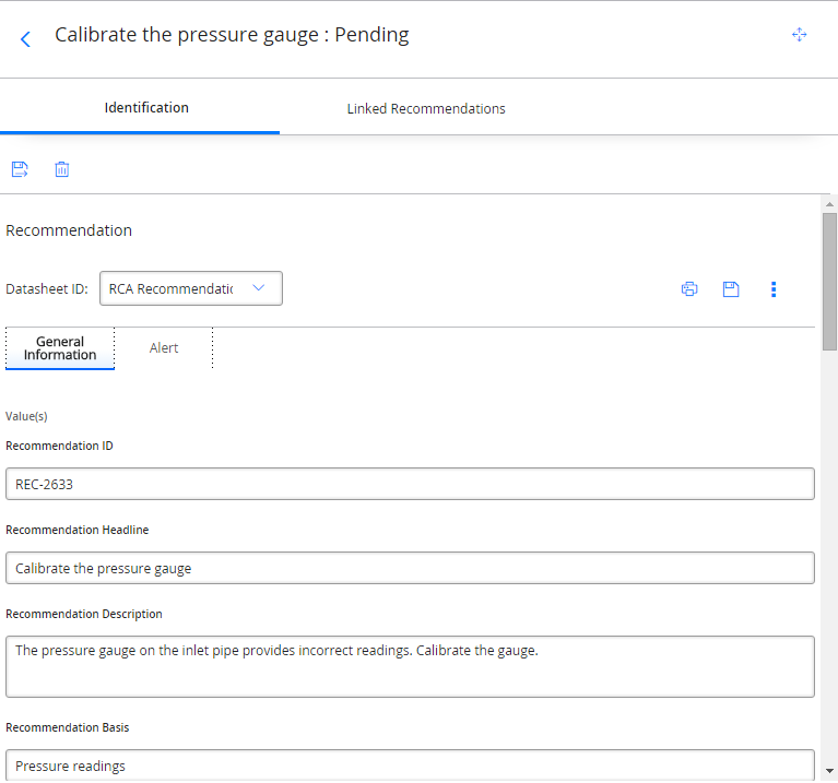 The Recommendation datasheet