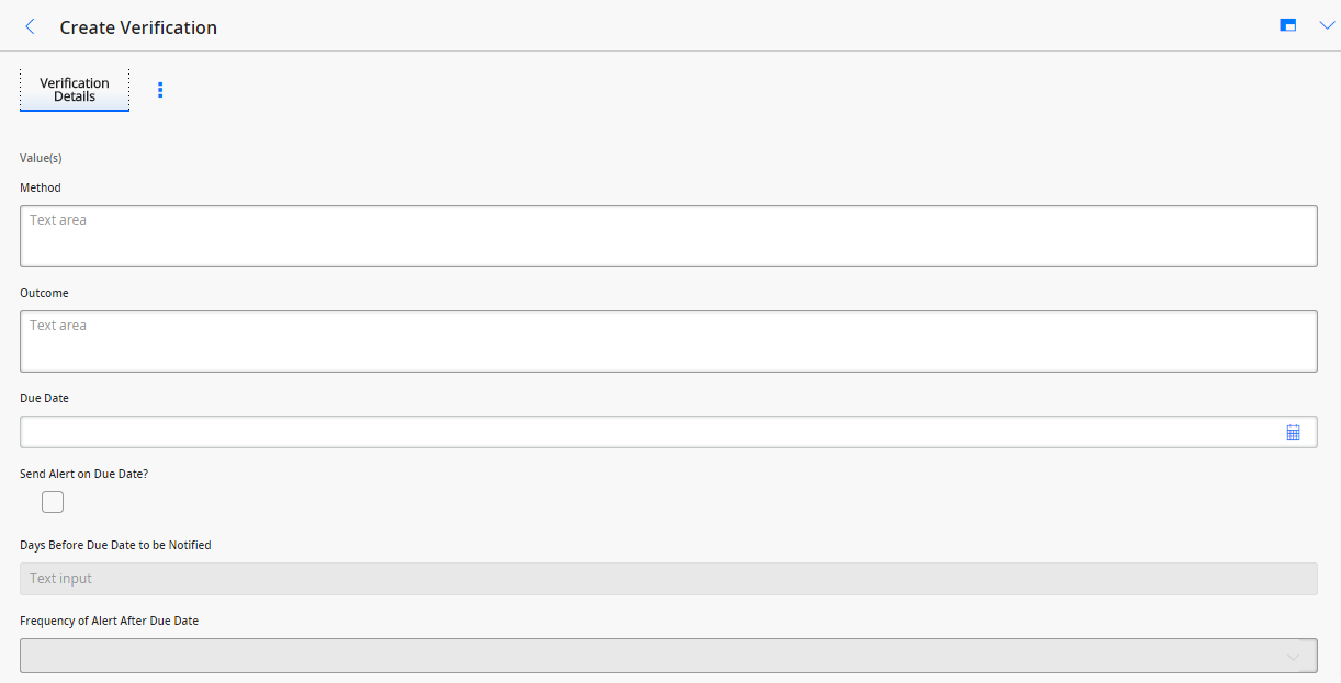 The blank datasheet of a Verification
