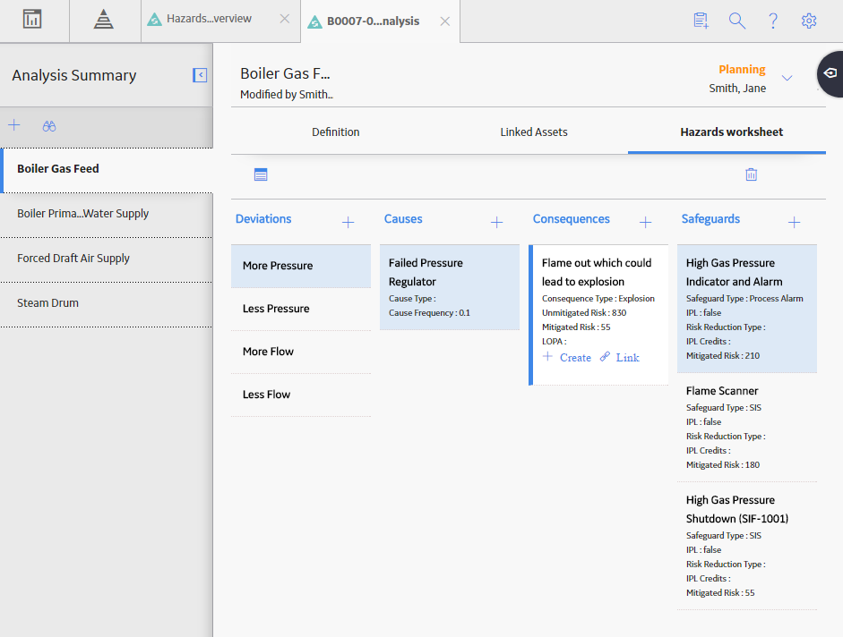 Select Consequence to link or create a LOPA